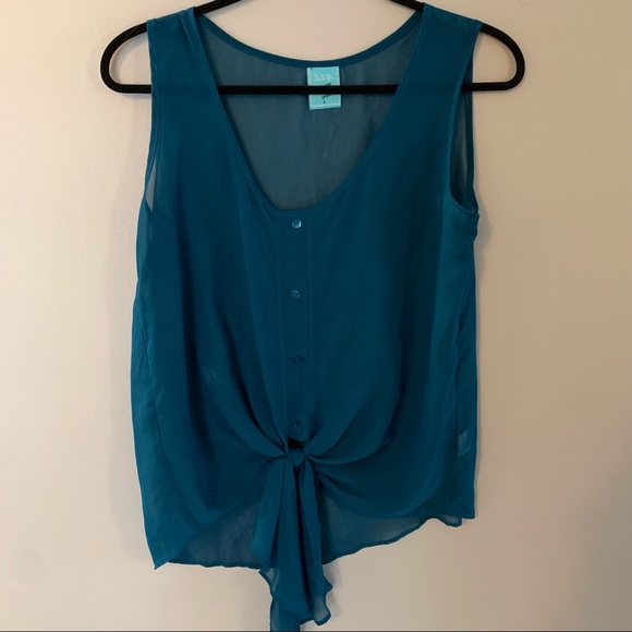 H.I.P Sheer Blue Button Down Tie Tank - Picture 2 of 6